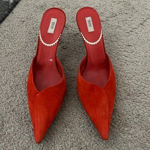 Prada Orange slip on sandal with Golden Heel